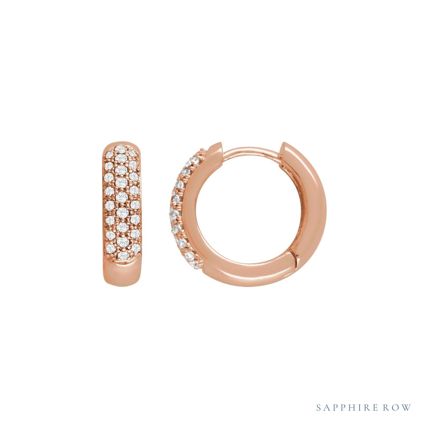Sapphire Row Lab-Grown Diamond French Pavé Thick Huggie Earrings - 14K Rose Gold