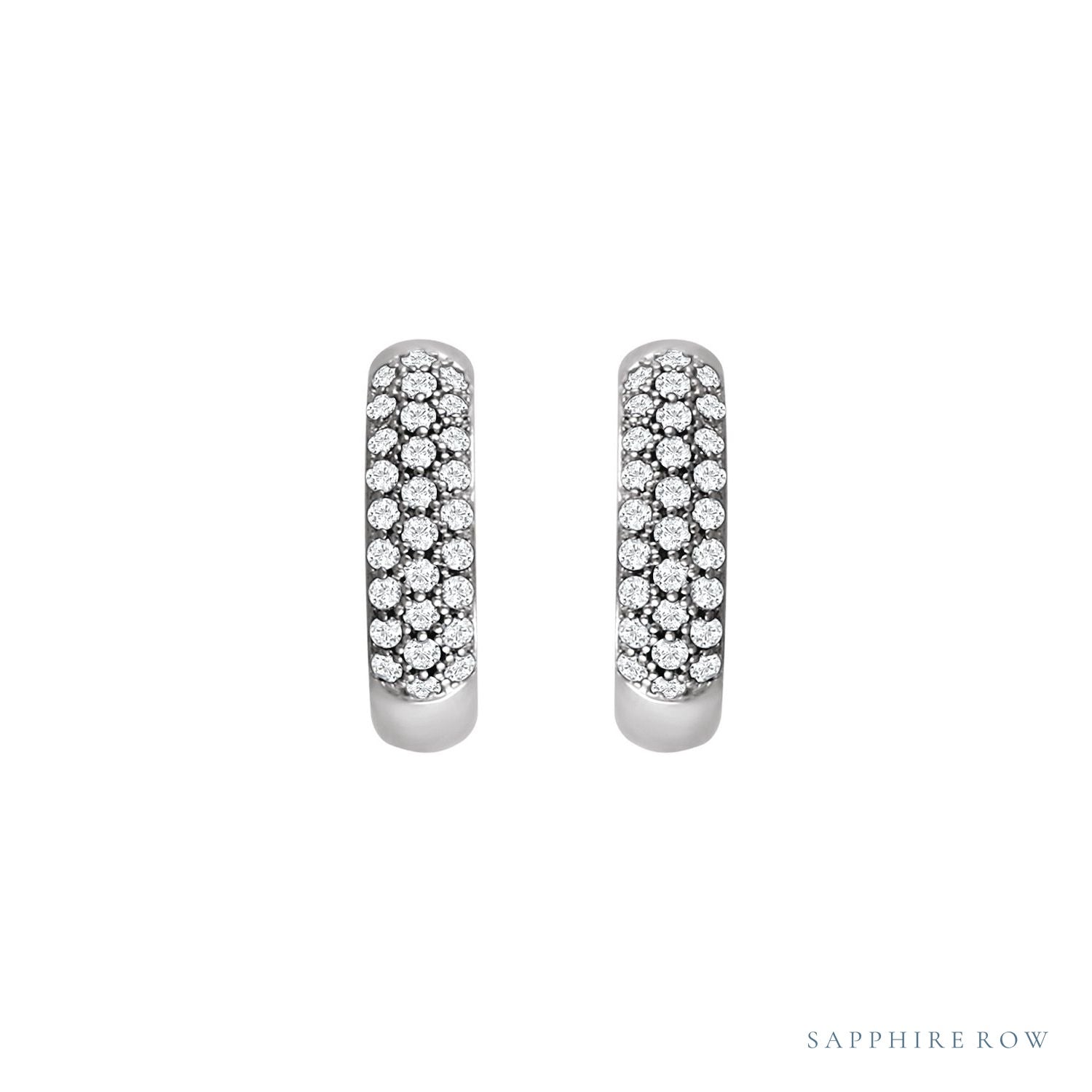 Sapphire Row Lab-Grown Diamond French Pavé Thick Huggie Earrings - 14K White Gold, 1/2 CTW (view 2)
