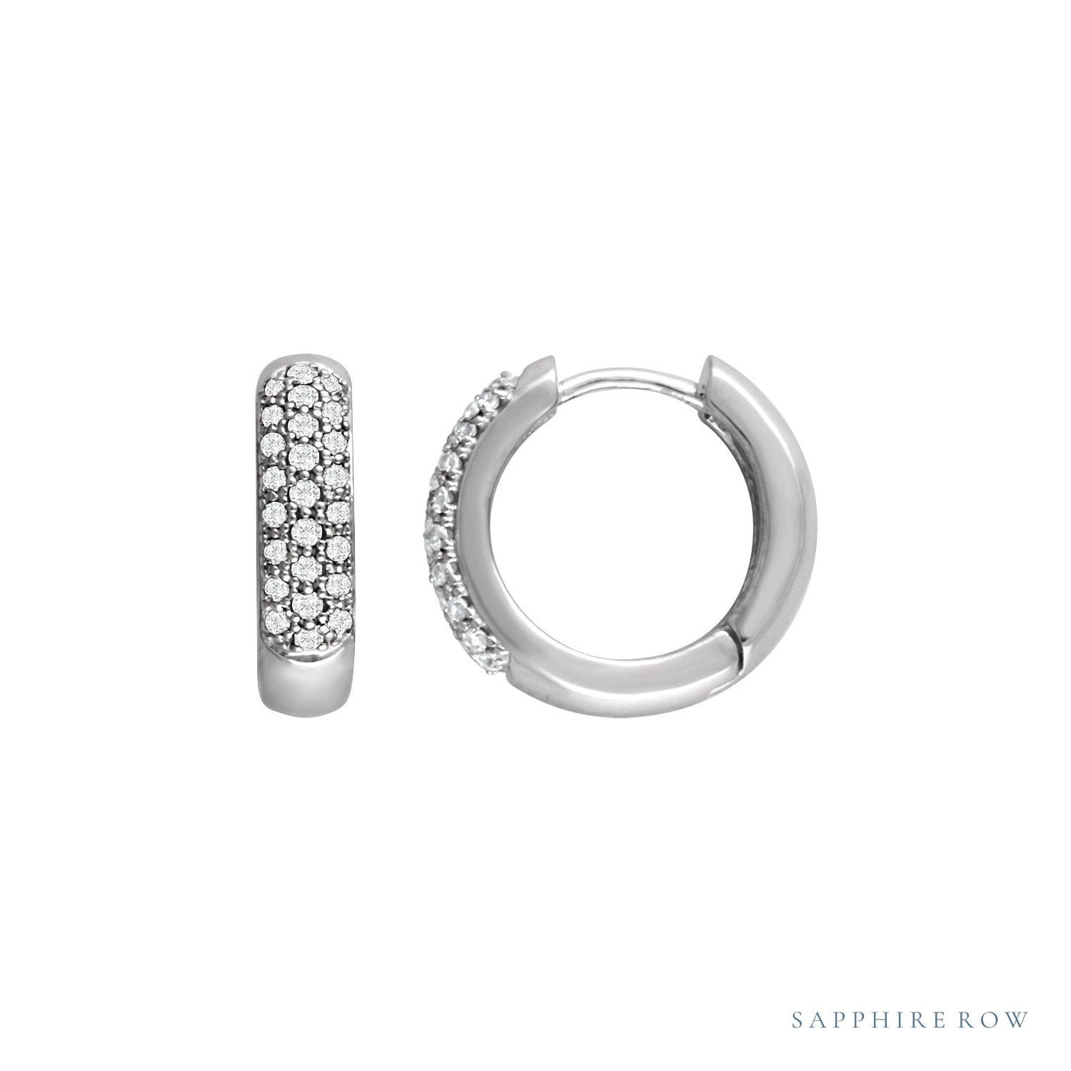 Sapphire Row Lab-Grown Diamond French Pavé Thick Huggie Earrings - 14K White Gold, 1/3 CTW