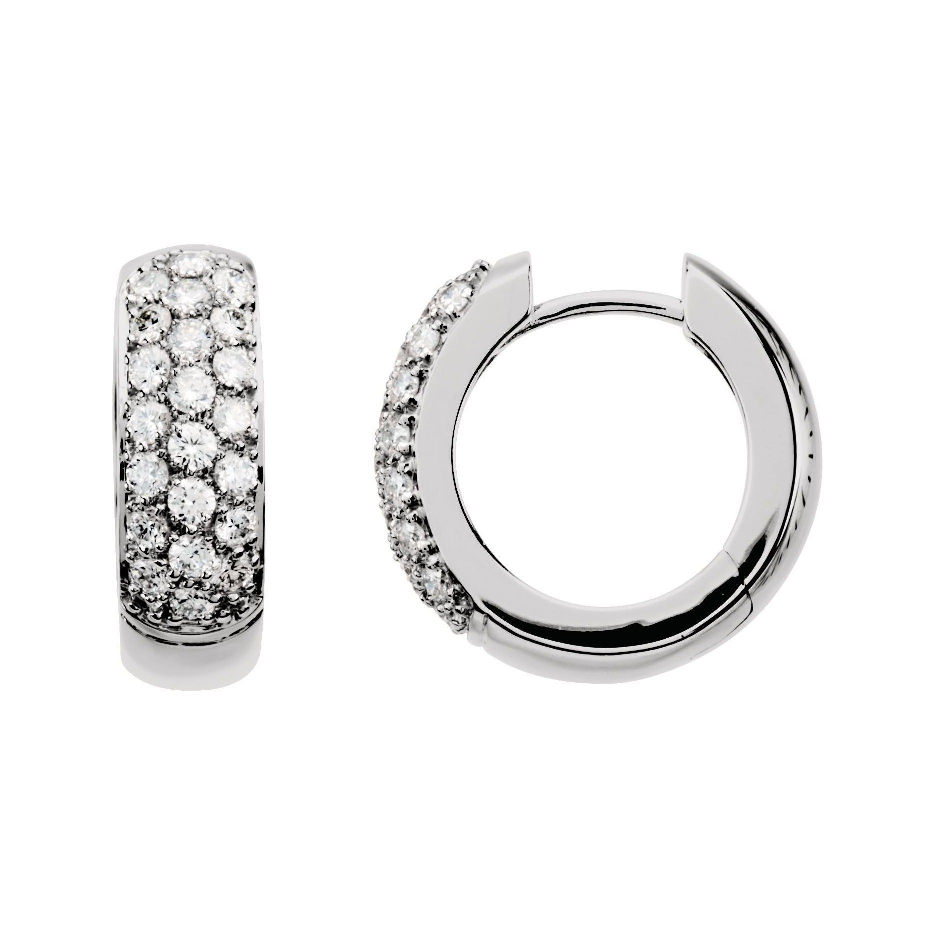 Sapphire Row Lab-Grown Diamond French Pavé Thick Huggie Earrings - 14K White Gold, 7/8 CTW
