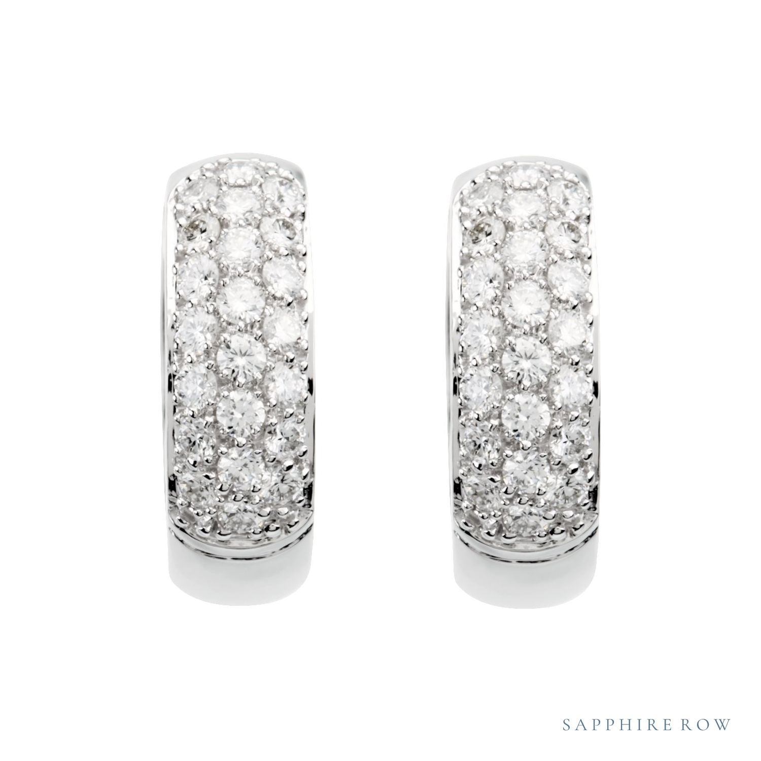 Sapphire Row Lab-Grown Diamond French Pavé Thick Huggie Earrings - 14K White Gold, 7/8 CTW (view 2)