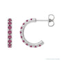Sapphire Row Natural Gemstone Pavé Huggie Earrings - Pink Tourmaline, 14K White Gold