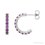 Sapphire Row Natural Gemstone Pavé Huggie Earrings - Amethyst, 14K White Gold