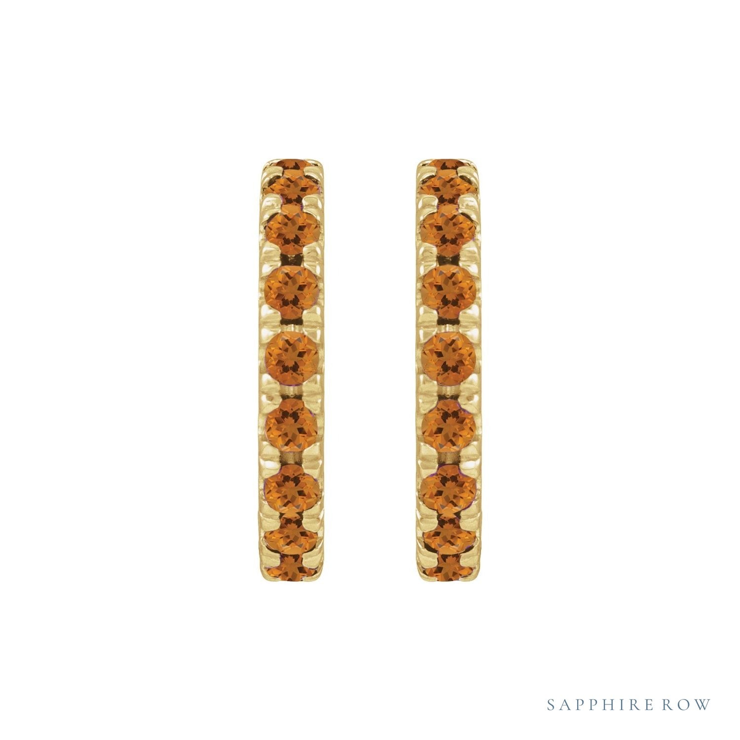 Sapphire Row Natural Gemstone Pavé Huggie Earrings - Citrine, 14K Yellow Gold (view 2)