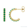 Sapphire Row Natural Gemstone Pavé Huggie Earrings - Emerald, 14K Yellow Gold