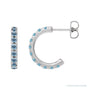 Sapphire Row Natural Gemstone Pavé Huggie Earrings - Aquamarine, Platinum