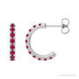 Sapphire Row Natural Gemstone Pavé Huggie Earrings - Ruby, 14K White Gold