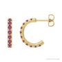 Sapphire Row Natural Gemstone Pavé Huggie Earrings - Pink Tourmaline, 14K Yellow Gold