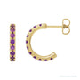Sapphire Row Natural Gemstone Pavé Huggie Earrings - Amethyst, 14K Yellow Gold