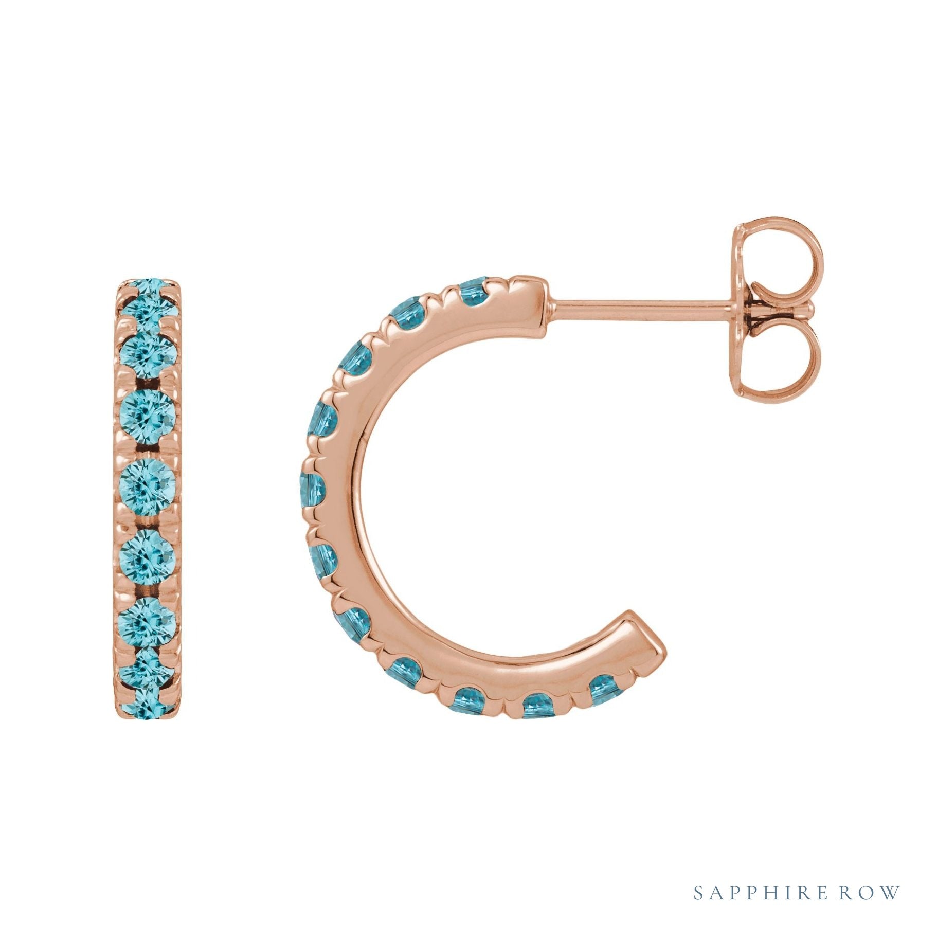 Sapphire Row Natural Gemstone Pavé Huggie Earrings - Zircon, 14K Rose Gold