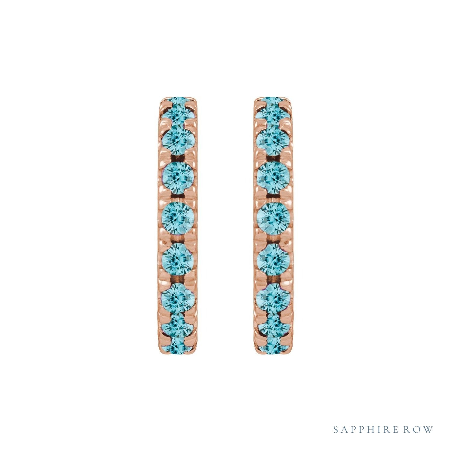 Sapphire Row Natural Gemstone Pavé Huggie Earrings - Zircon, 14K Rose Gold (view 2)