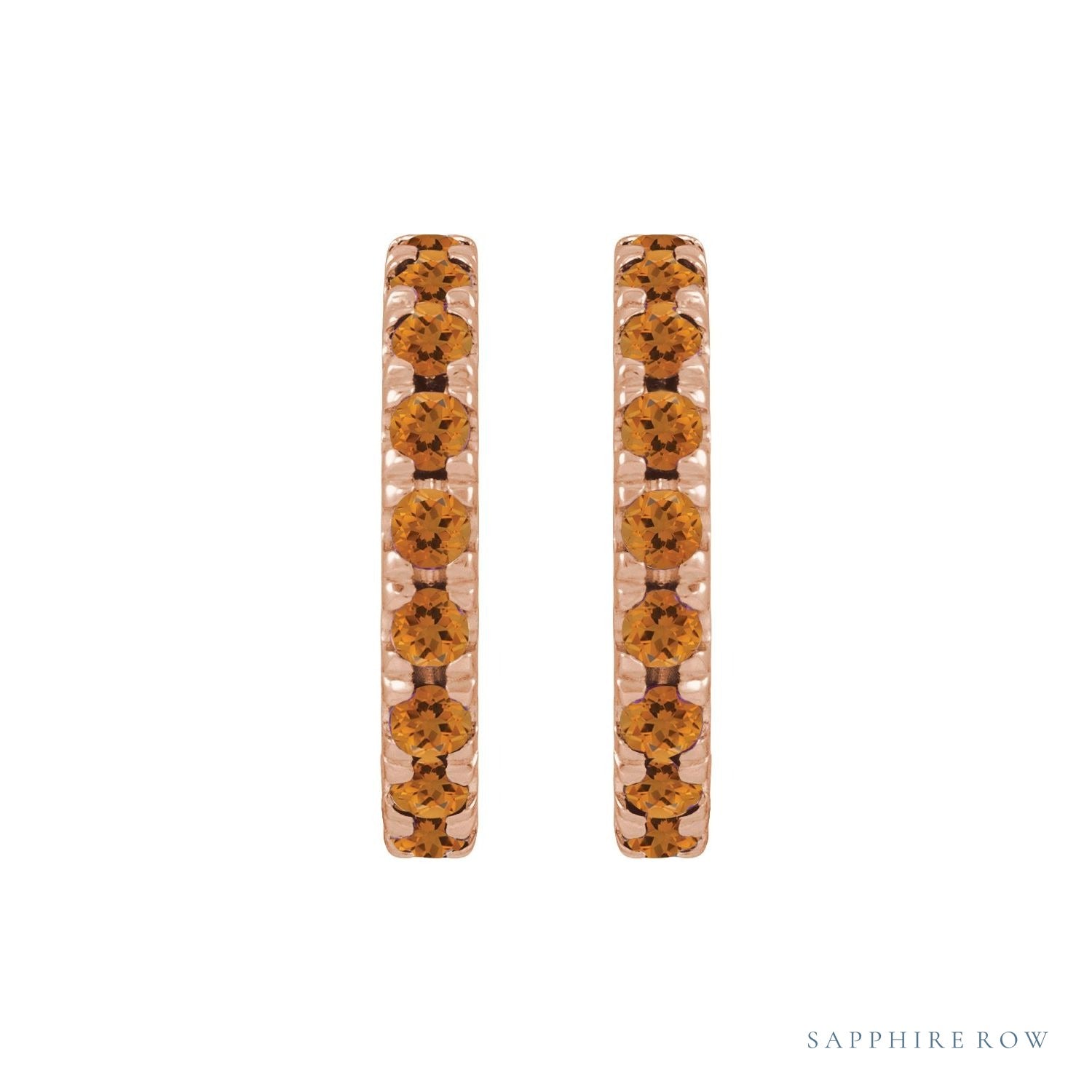 Sapphire Row Natural Gemstone Pavé Huggie Earrings - Citrine, 14K Rose Gold (view 2)