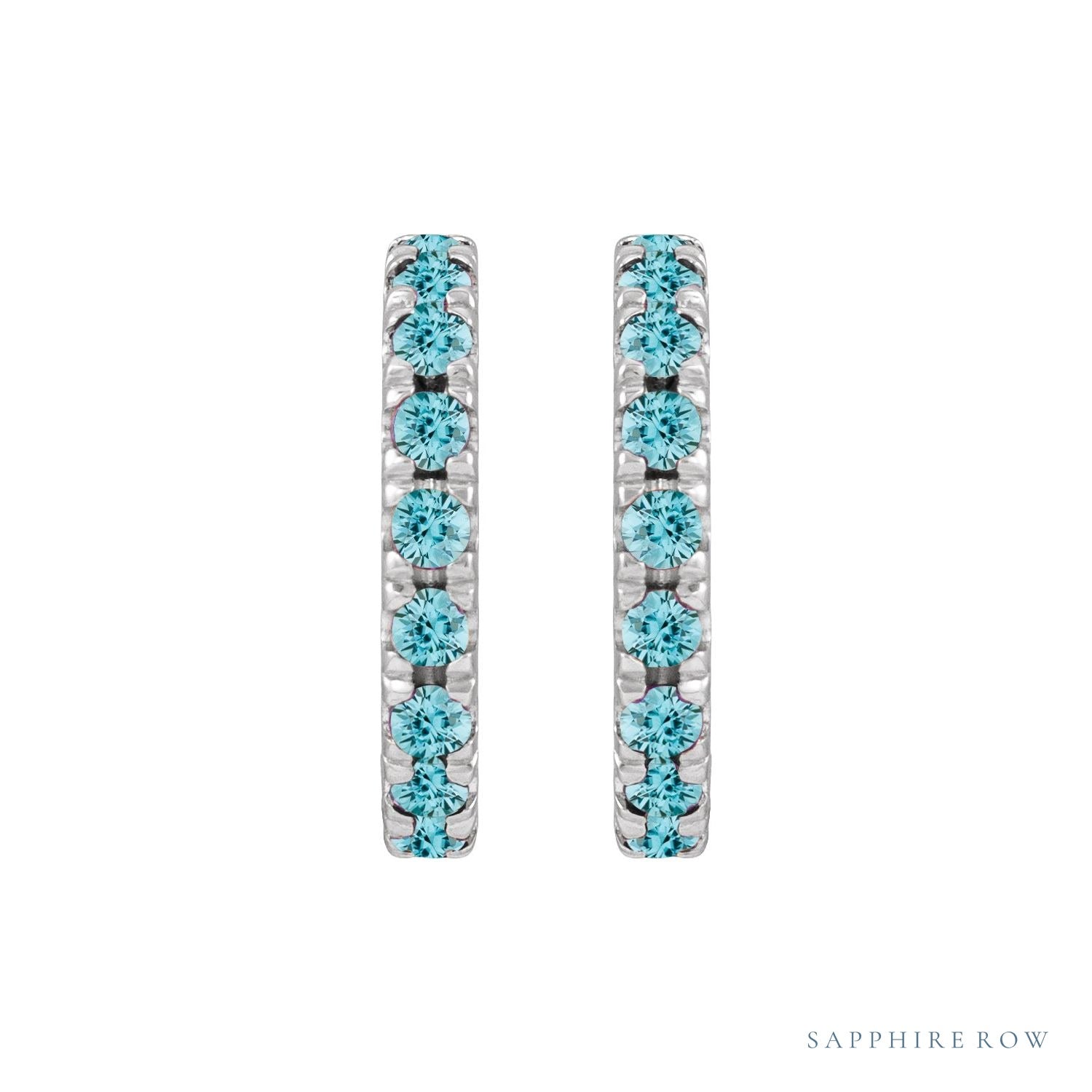 Sapphire Row Natural Gemstone Pavé Huggie Earrings - Zircon, 14K White Gold (view 2)