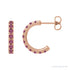 Sapphire Row Natural Gemstone Pavé Huggie Earrings - Pink Tourmaline, 14K Rose Gold