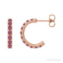 Sapphire Row Natural Gemstone Pavé Huggie Earrings - Pink Tourmaline, 14K Rose Gold