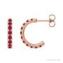 Sapphire Row Natural Gemstone Pavé Huggie Earrings - Ruby, 14K Rose Gold