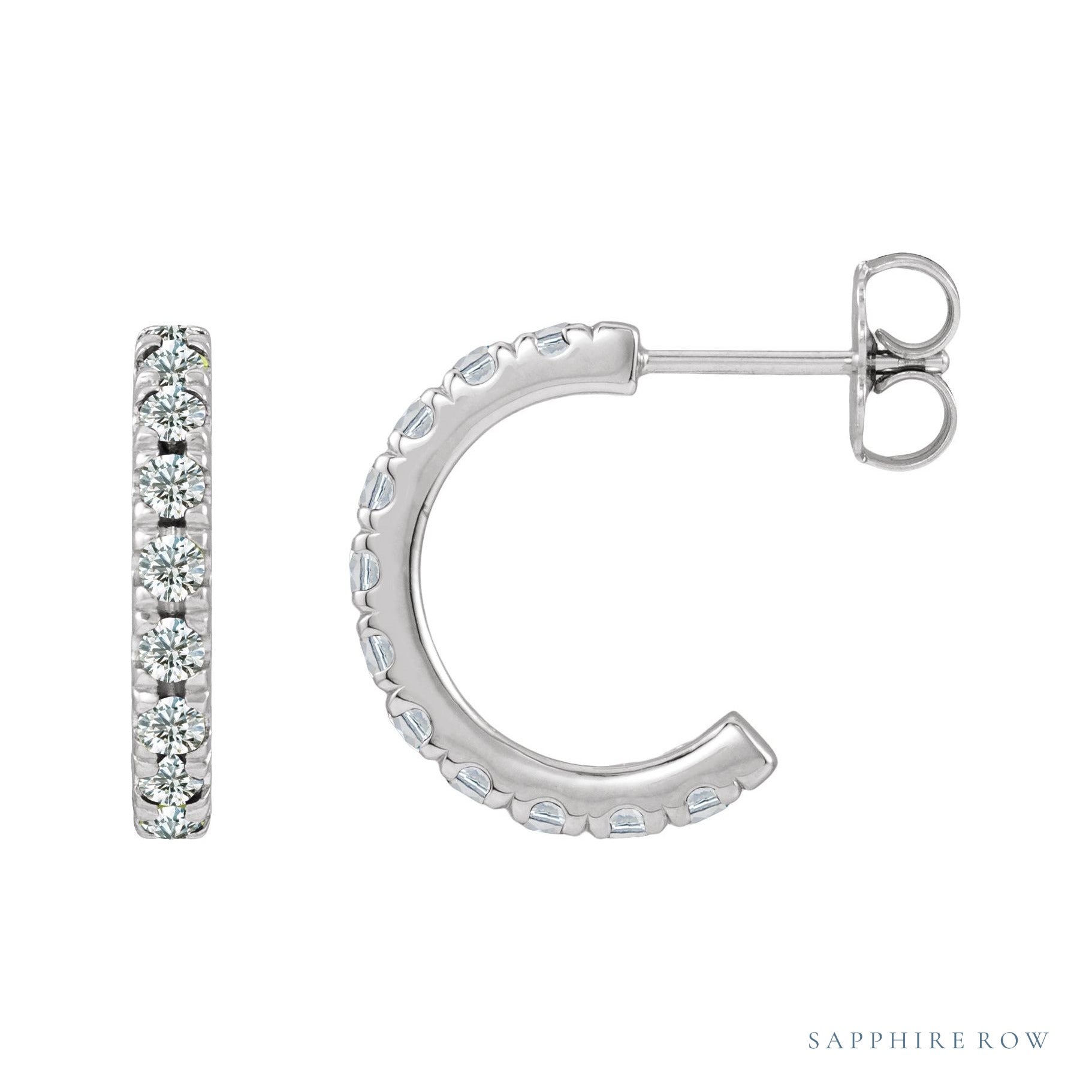 Sapphire Row Natural Gemstone Pavé Huggie Earrings - Diamond, Platinum