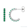 Sapphire Row Natural Gemstone Pavé Huggie Earrings - Emerald, Platinum