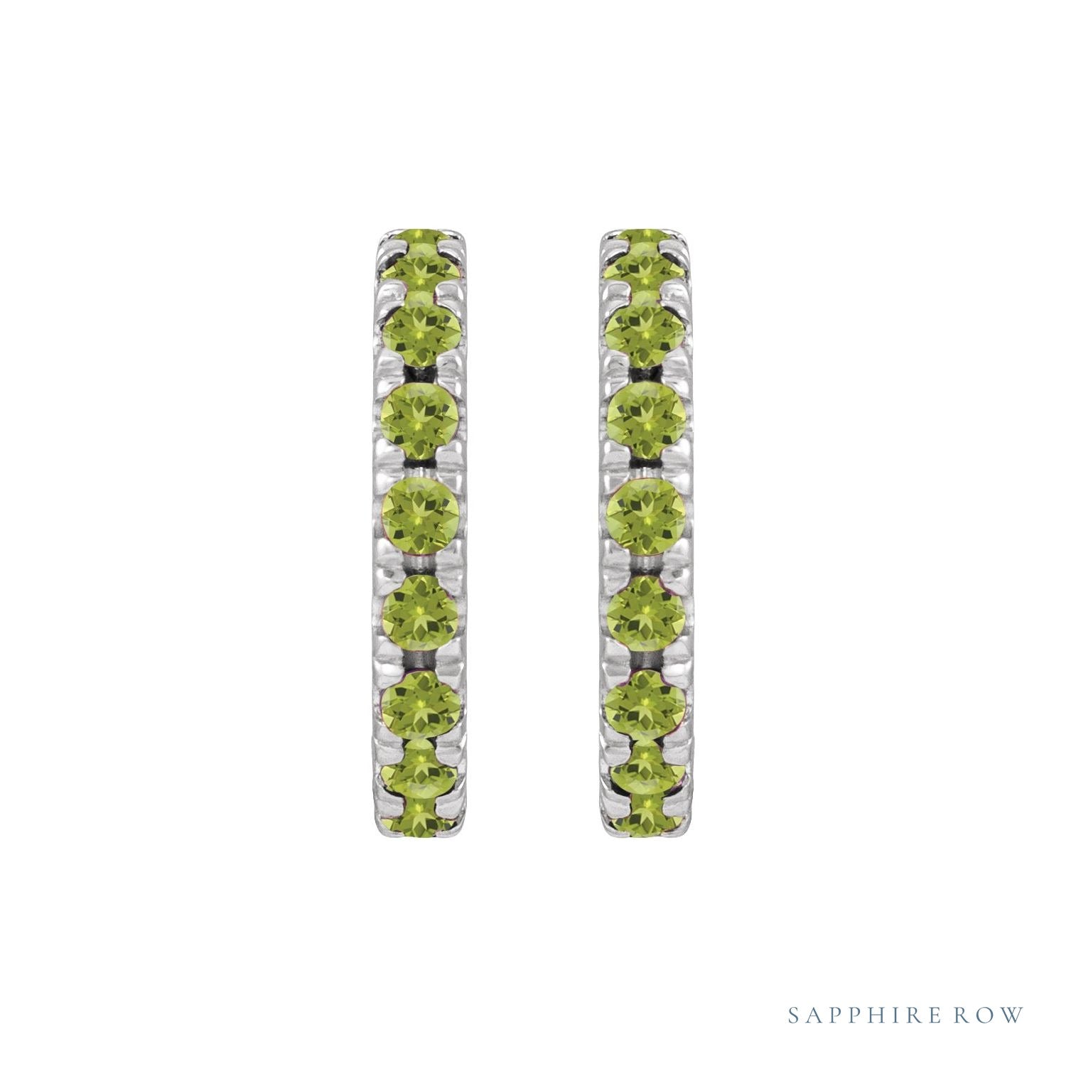 Sapphire Row Natural Gemstone Pavé Huggie Earrings - Peridot, Platinum (view 2)