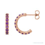 Sapphire Row Natural Gemstone Pavé Huggie Earrings - Amethyst, 14K Rose Gold