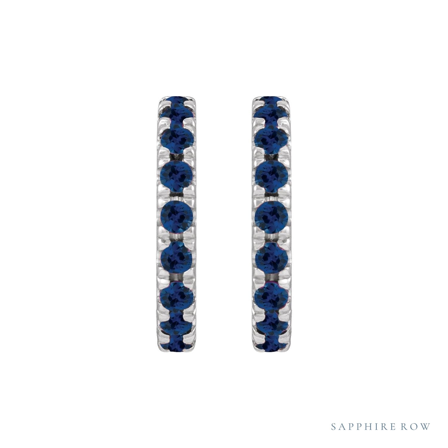 Sapphire Row Natural Gemstone Pavé Huggie Earrings - Blue Sapphire, Platinum (view 2)