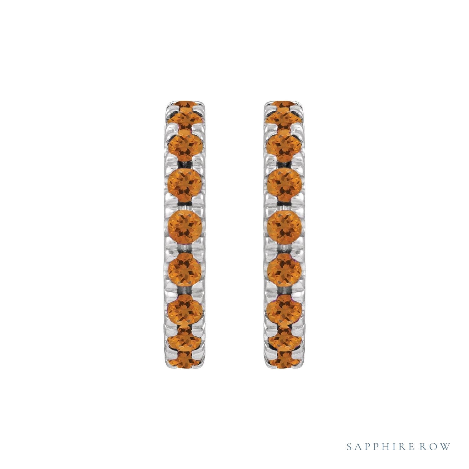 Sapphire Row Natural Gemstone Pavé Huggie Earrings - Citrine, 14K White Gold (view 2)