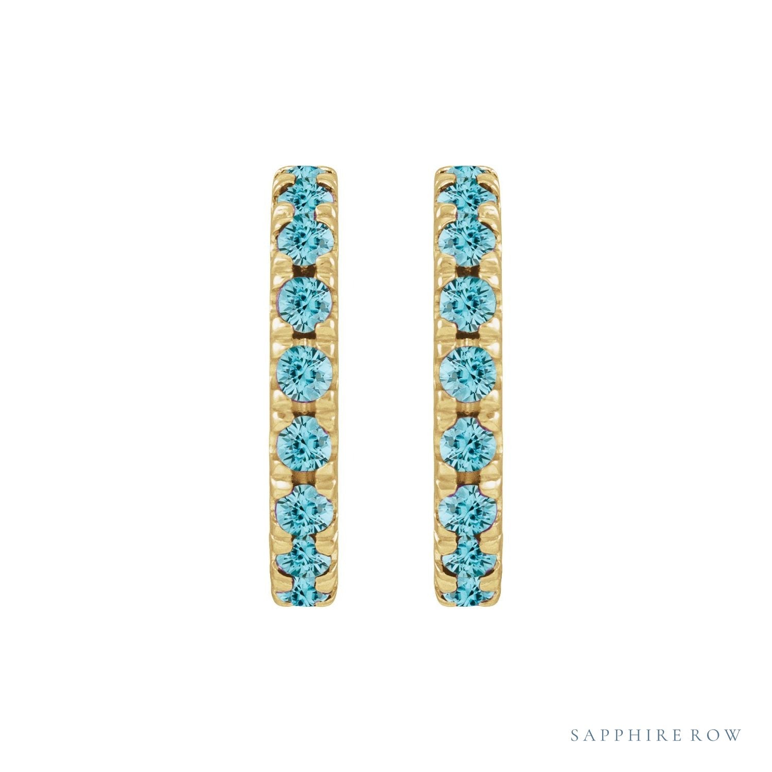 Sapphire Row Natural Gemstone Pavé Huggie Earrings - Zircon, 14K Yellow Gold (view 2)