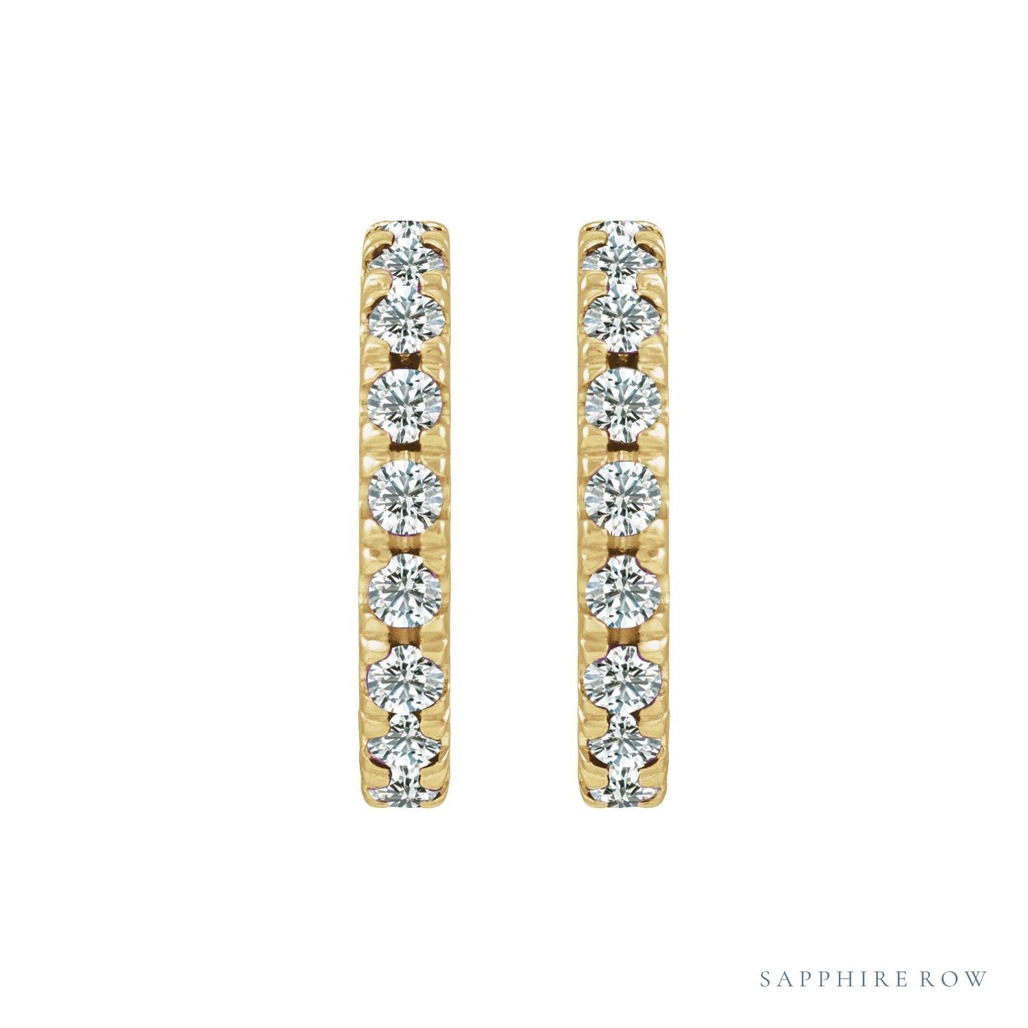 Sapphire Row Lab-Grown Gemstone Pavé Huggie Earrings - Diamond, 14K Yellow Gold (view 2)