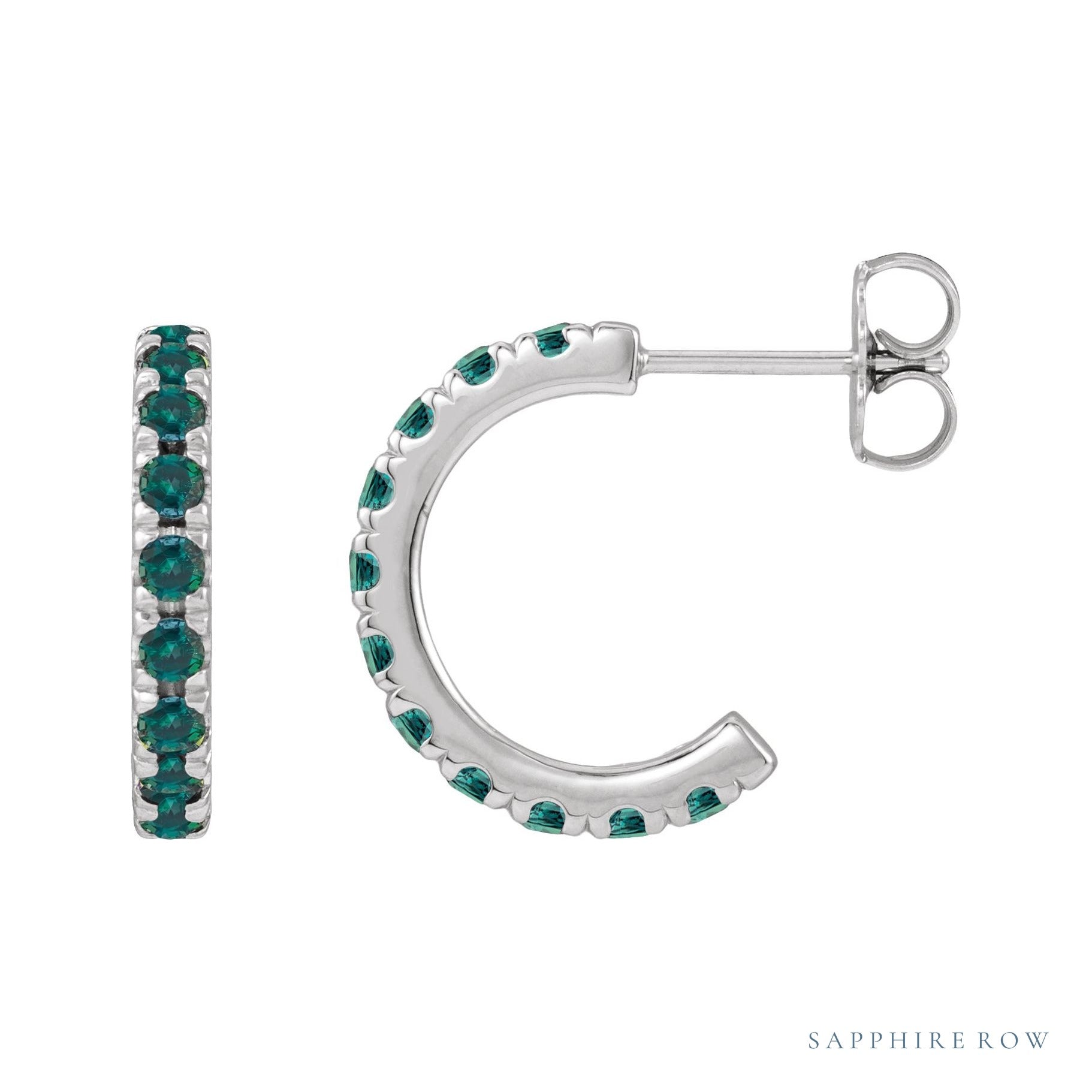 Sapphire Row Lab-Grown Gemstone Pavé Huggie Earrings - Alexandrite, Platinum