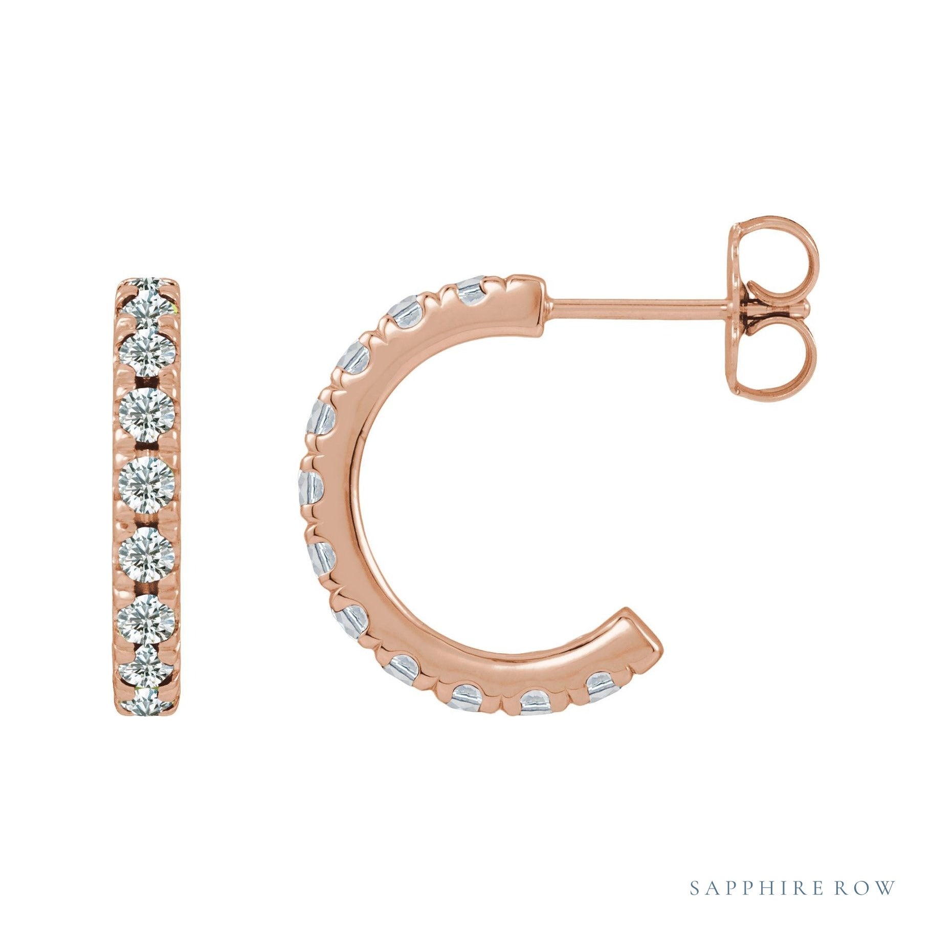Sapphire Row Lab-Grown Gemstone Pavé Huggie Earrings - Diamond, 14K Rose Gold