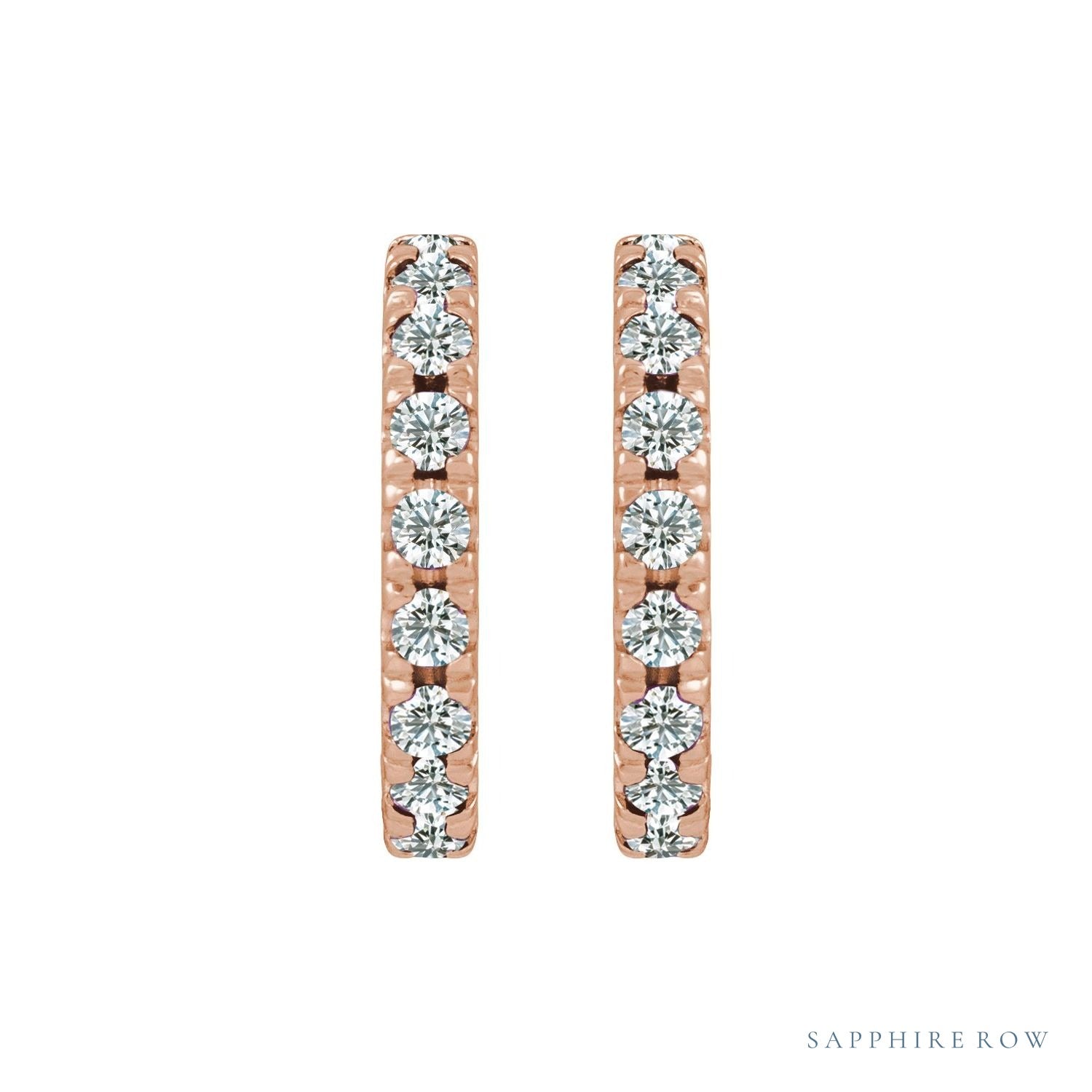 Sapphire Row Lab-Grown Gemstone Pavé Huggie Earrings - Diamond, 14K Rose Gold (view 2)