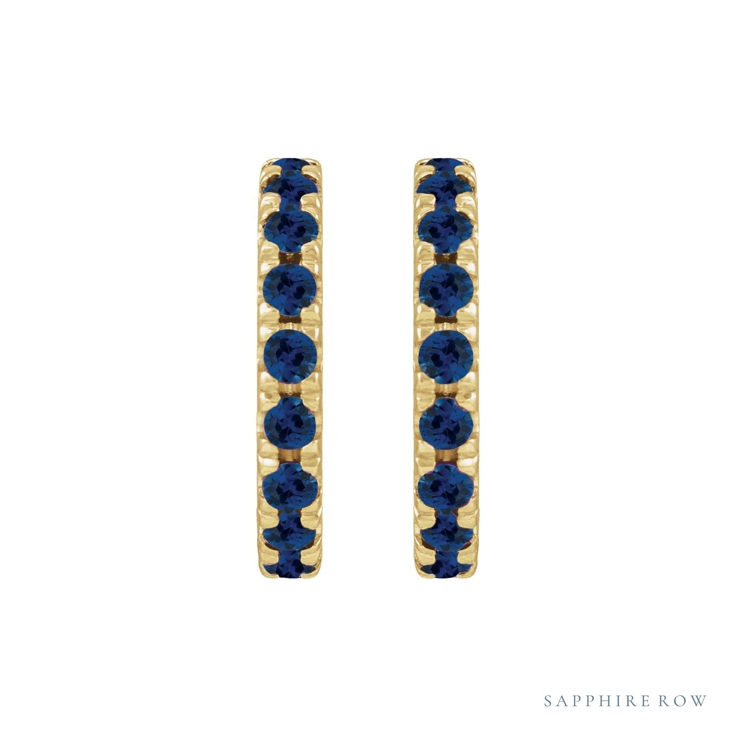 Sapphire Row Lab-Grown Gemstone Pavé Huggie Earrings - Blue Sapphire, 14K Yellow Gold (view 2)