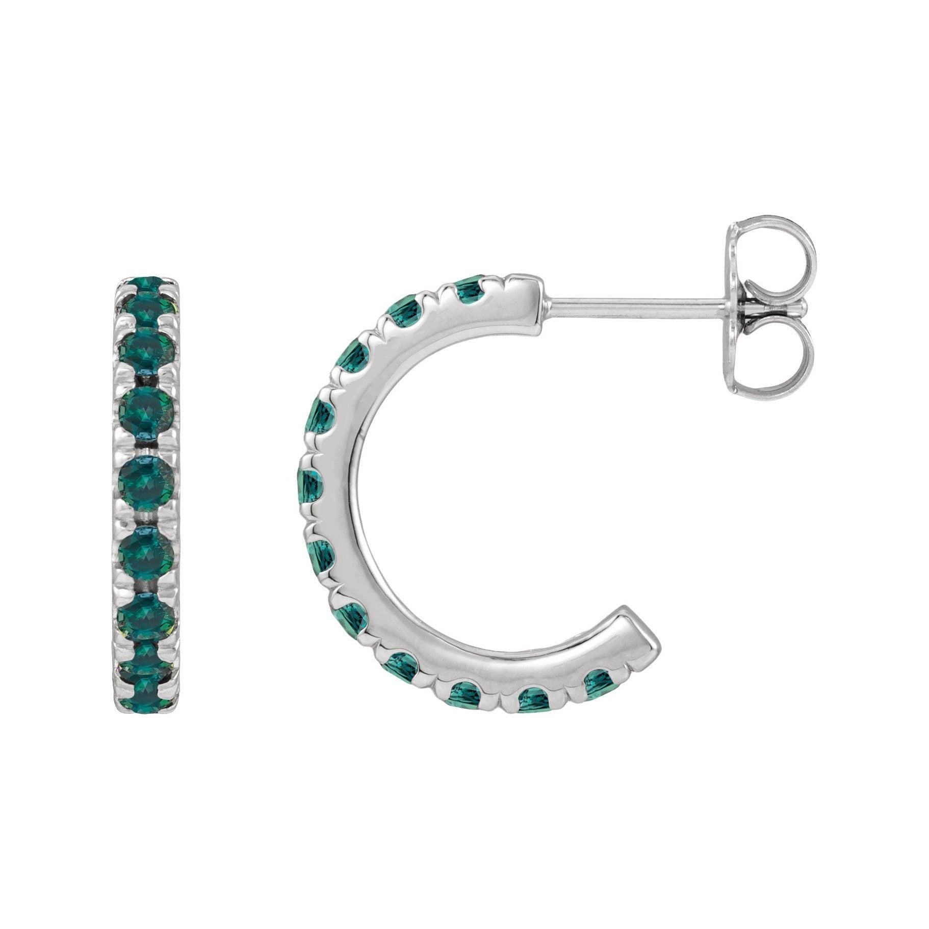 Sapphire Row Lab-Grown Gemstone Pavé Huggie Earrings - Alexandrite, 14K White Gold