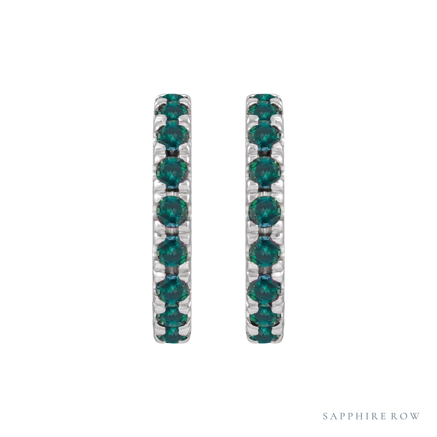 Sapphire Row Lab-Grown Gemstone Pavé Huggie Earrings - Alexandrite, 14K White Gold (view 2)