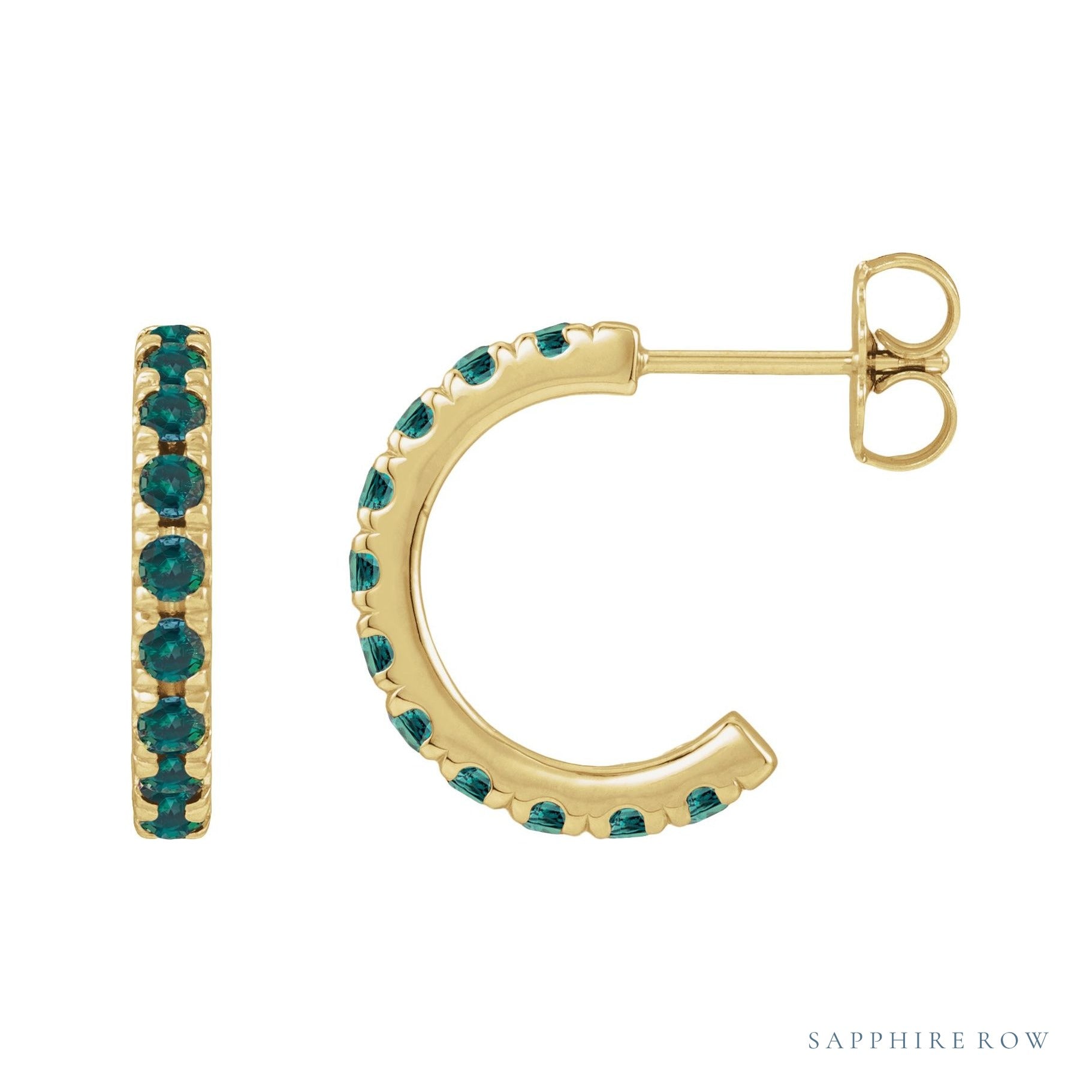 Sapphire Row Lab-Grown Gemstone Pavé Huggie Earrings - Alexandrite, 14K Yellow Gold