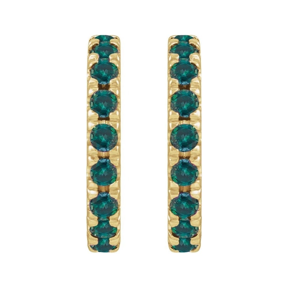 Sapphire Row Lab-Grown Gemstone Pavé Huggie Earrings - Alexandrite, 14K Yellow Gold (view 2)