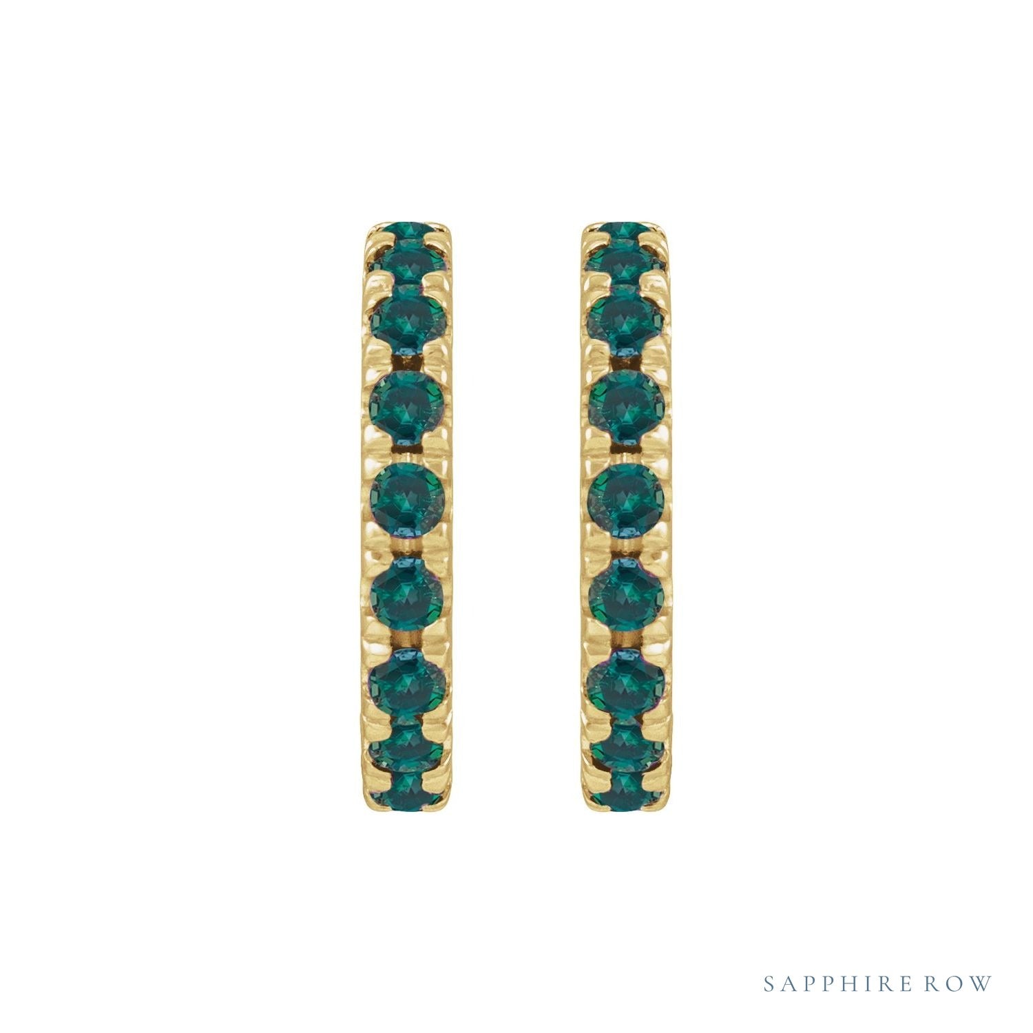 Sapphire Row Lab-Grown Gemstone Pavé Huggie Earrings - Alexandrite, 14K Yellow Gold (view 2)