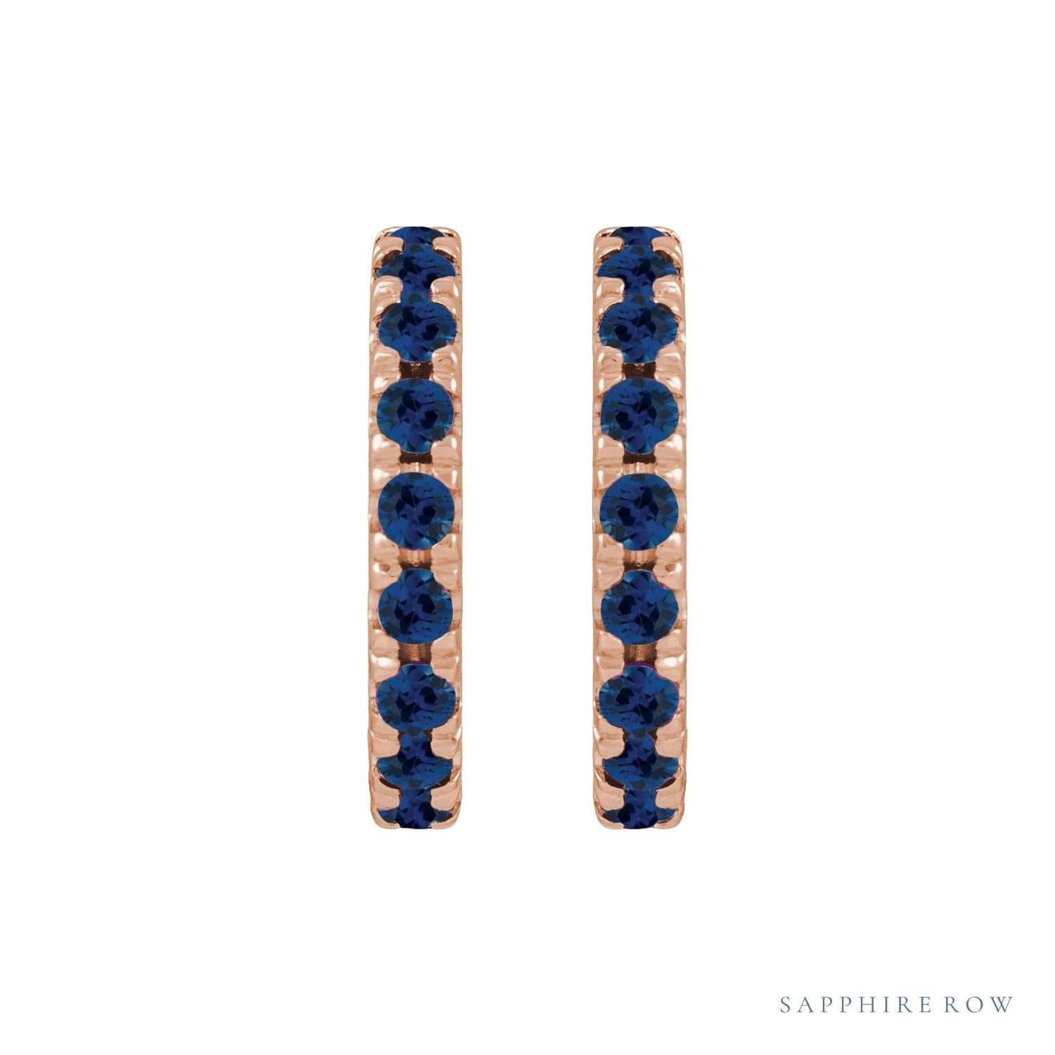 Sapphire Row Lab-Grown Gemstone Pavé Huggie Earrings - Blue Sapphire, 14K Rose Gold (view 2)
