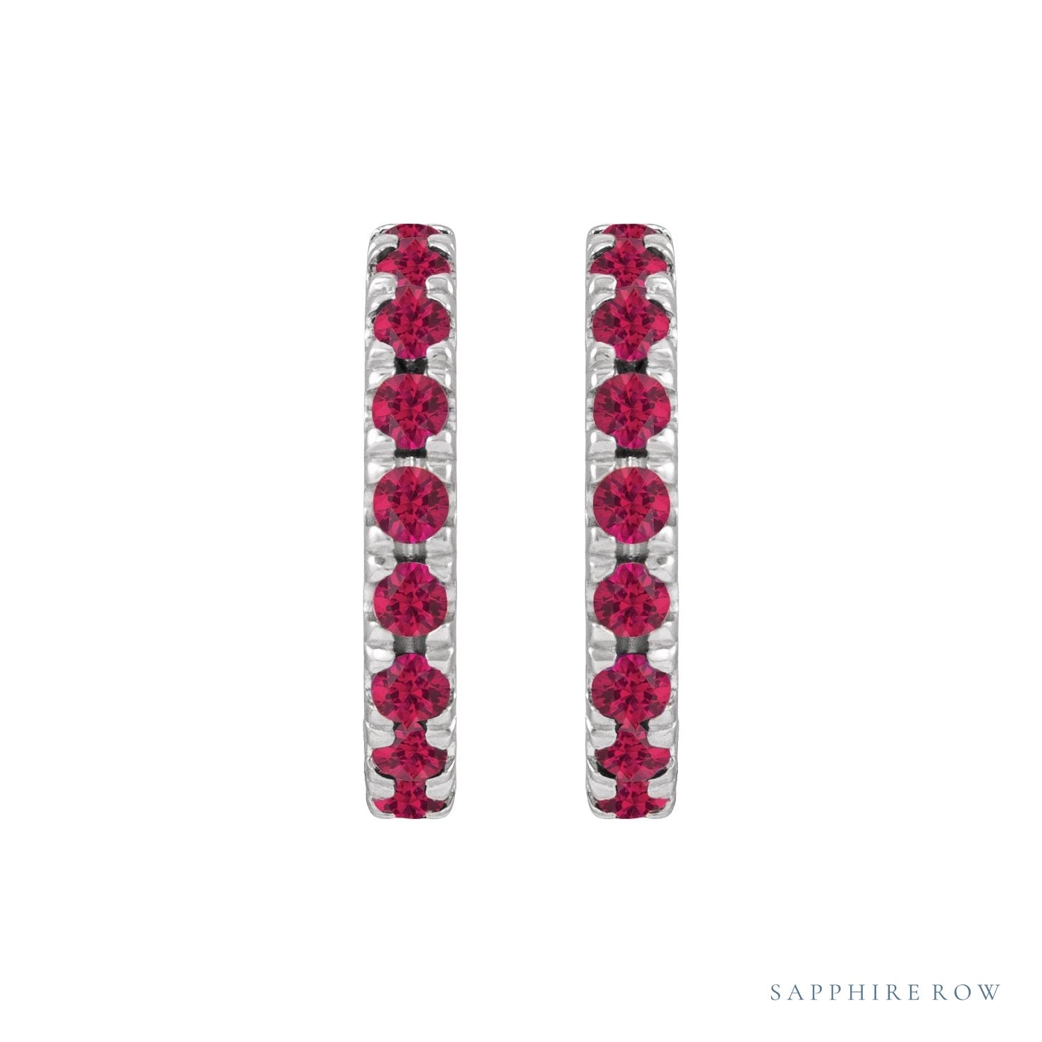 Sapphire Row Lab-Grown Gemstone Pavé Huggie Earrings - Ruby, Platinum (view 2)