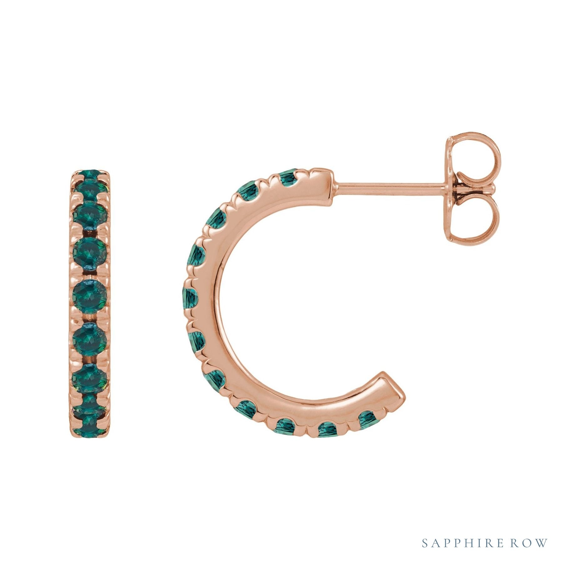 Sapphire Row Lab-Grown Gemstone Pavé Huggie Earrings - Alexandrite, 14K Rose Gold