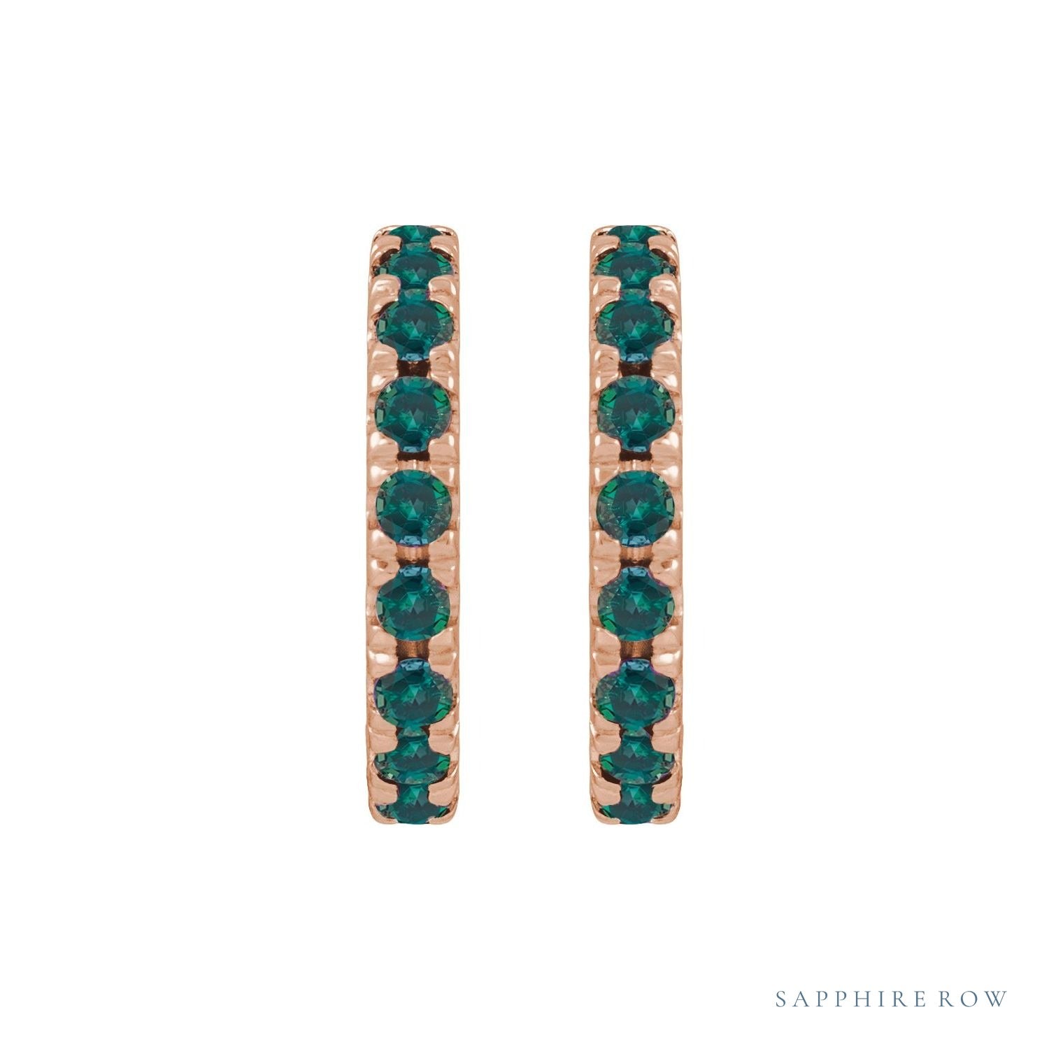 Sapphire Row Lab-Grown Gemstone Pavé Huggie Earrings - Alexandrite, 14K Rose Gold (view 2)