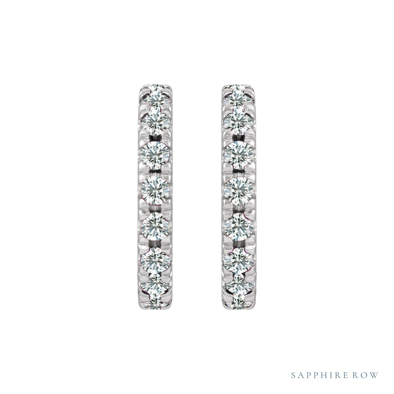 Sapphire Row Lab-Grown Gemstone Pavé Huggie Earrings - Diamond, 14K White Gold (view 2)