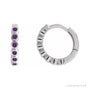 Sapphire Row Natural Gemstone Bezel Huggie Earrings - Amethyst, 14K White Gold, 15 mm