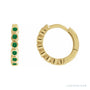 Sapphire Row Natural Gemstone Bezel Huggie Earrings - Emerald, 14K Yellow Gold, 15 mm