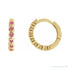 Sapphire Row Natural Gemstone Bezel Huggie Earrings - Pink Tourmaline, 14K Yellow Gold, 15 mm