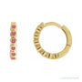 Sapphire Row Natural Gemstone Bezel Huggie Earrings - Pink Tourmaline, 14K Yellow Gold, 15 mm