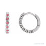 Sapphire Row Natural Gemstone Bezel Huggie Earrings - Pink Tourmaline, 14K White Gold, 15 mm