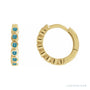 Sapphire Row Natural Gemstone Bezel Huggie Earrings - Blue Zircon, 14K Yellow Gold, 15 mm