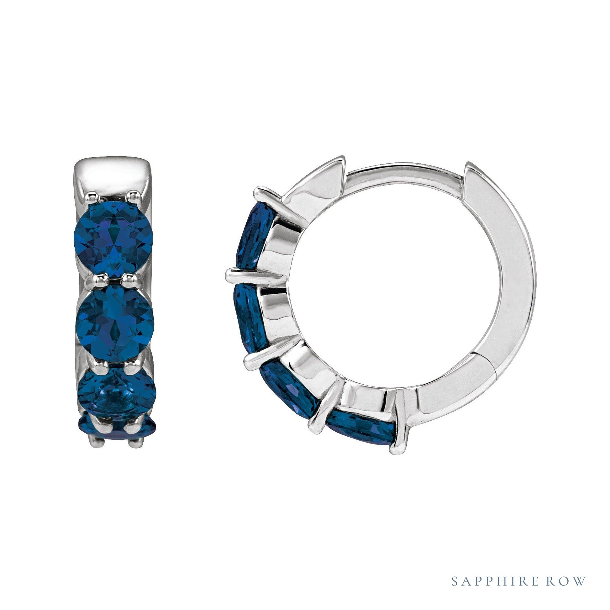 Sapphire Row Lab-Grown Gemstone Round Huggie Earrings - Blue Sapphire, Platinum