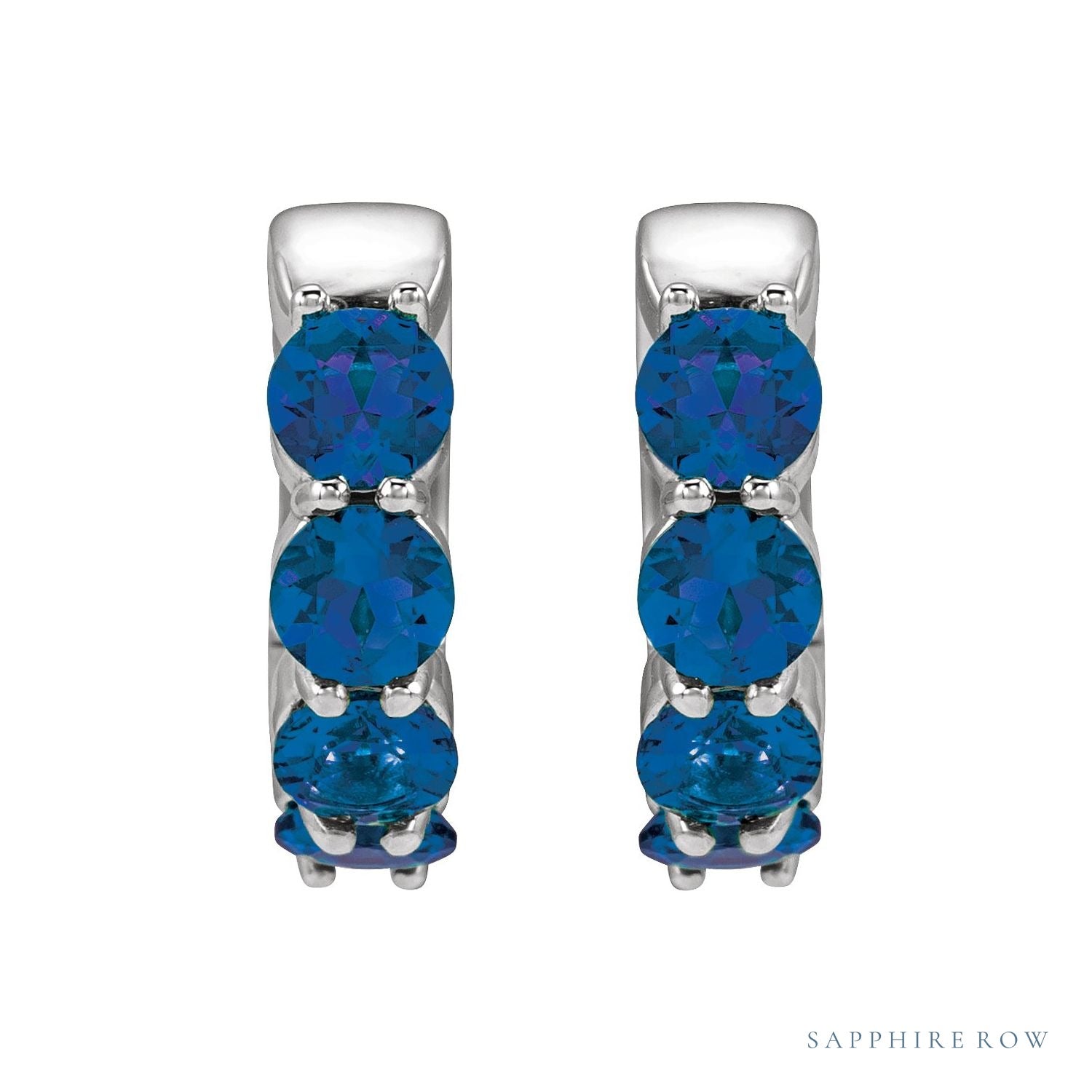 Sapphire Row Lab-Grown Gemstone Round Huggie Earrings - Blue Sapphire, Platinum (view 2)